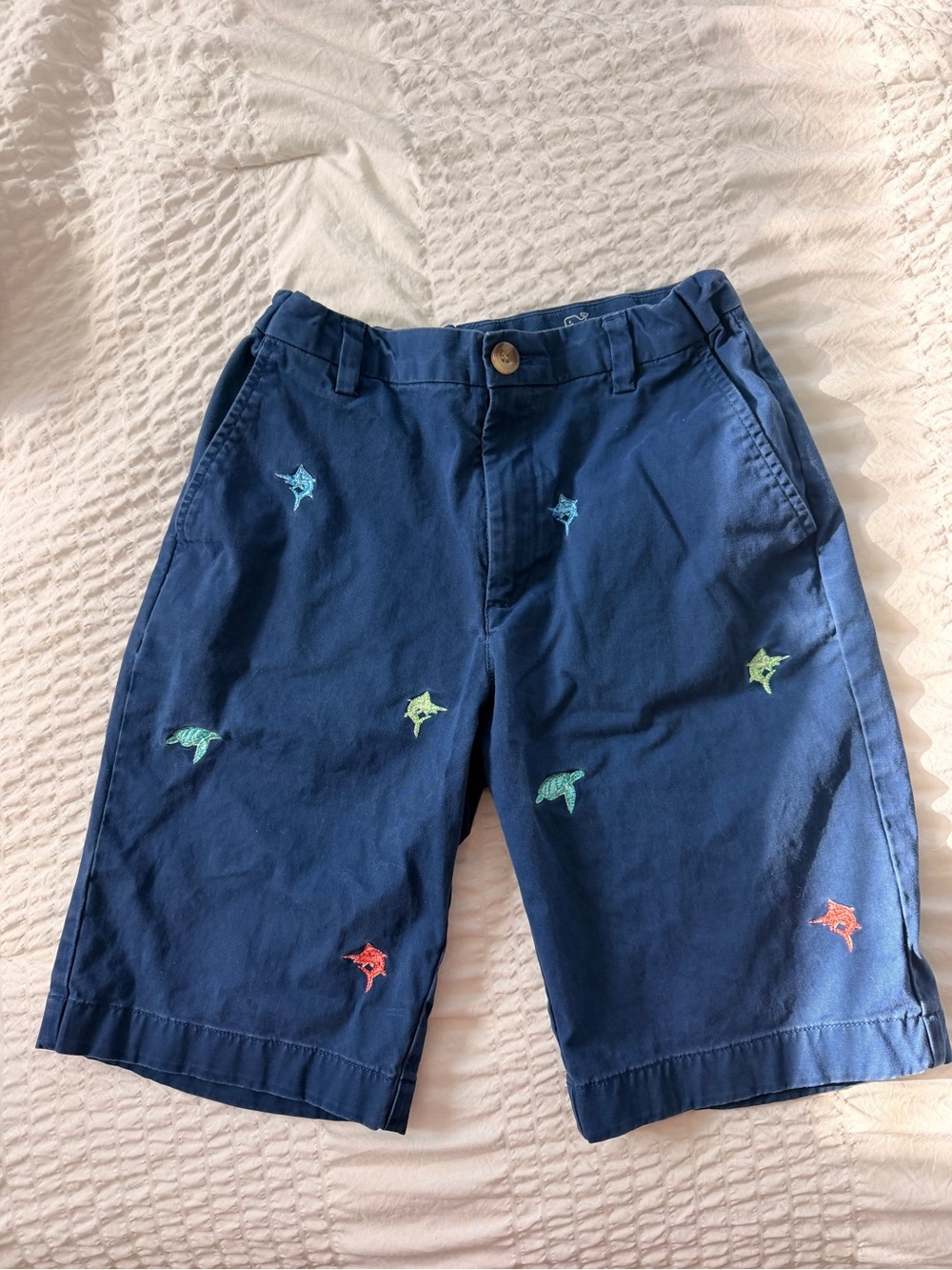 Vineyard Vines Navy Chino Shorts with Colorful Embroidery